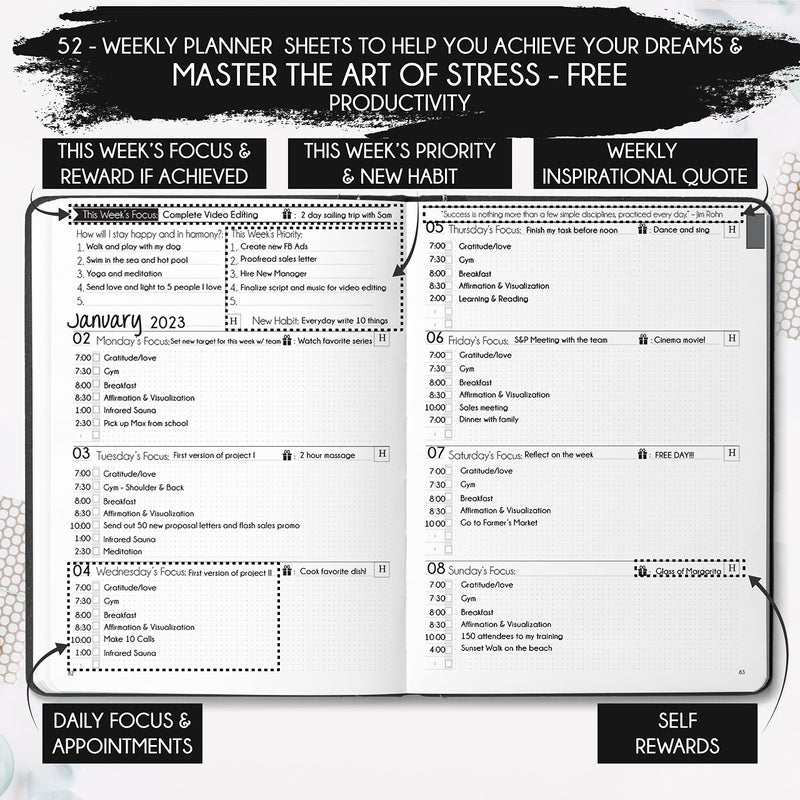 Freedom Mastery Life & Goal Planner - A 12 Month Journey to Crush Your Goals, Increase Productivity, Passion, Success & Happiness - Weekly & Monthly Life Planner, Habit-Tracker, Gratitude Journal & Organizer - Image 3
